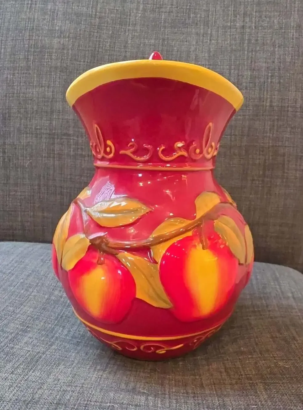 Nonni's Biscotti Hand Painted Embossed Apple Ceramic Pitcher with Lid